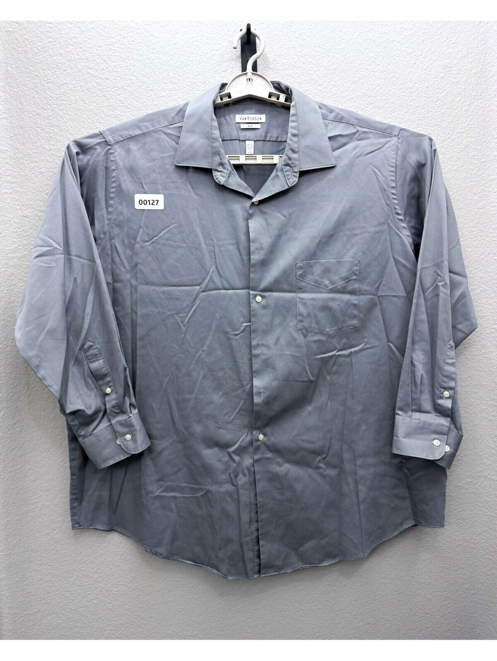 Van Heusen Wrinkle Resist Big & Tall Fit Solid Gray Dress Shirt 19 34/35